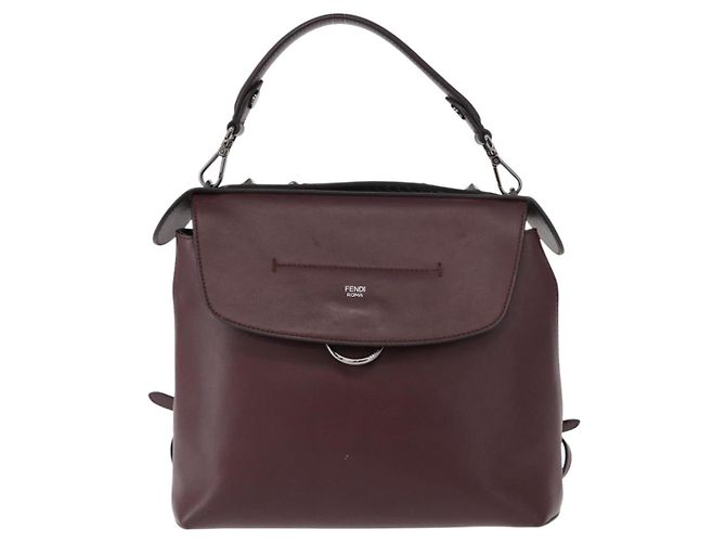 FENDI Back To School Backpack Leather 2way Bordeaux Silver Auth 148468 Silvery Dark red - view 13