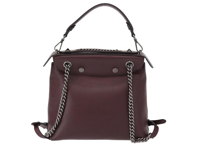 FENDI Back To School Backpack Leather 2way Bordeaux Silver Auth 148468 Silvery Dark red - view 2