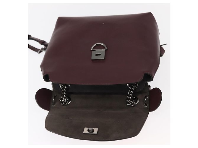 FENDI Back To School Backpack Leather 2way Bordeaux Silver Auth 148468 Silvery Dark red - view 21