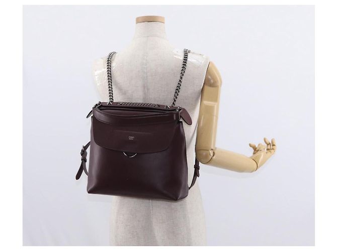 FENDI Back To School Backpack Leather 2way Bordeaux Silver Auth 148468 Silvery Dark red - view 26