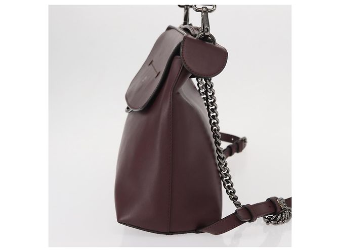 FENDI Back To School Backpack Leather 2way Bordeaux Silver Auth 148468 Silvery Dark red - view 3