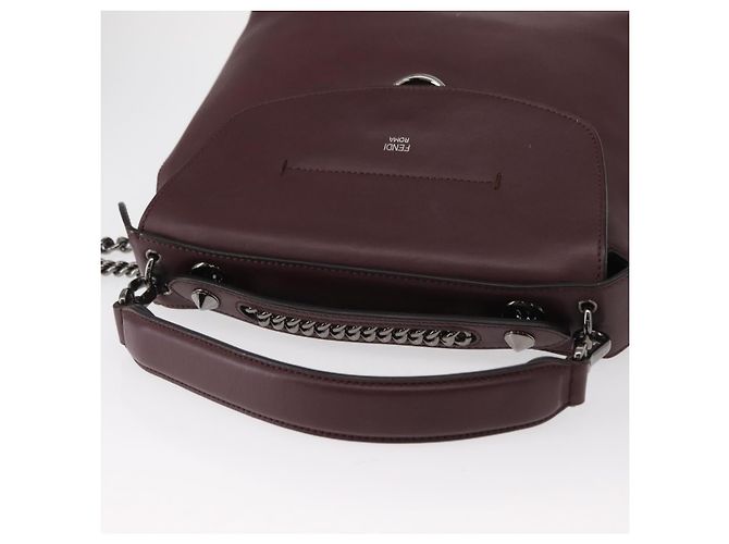 FENDI Back To School Backpack Leather 2way Bordeaux Silver Auth 148468 Silvery Dark red - view 6