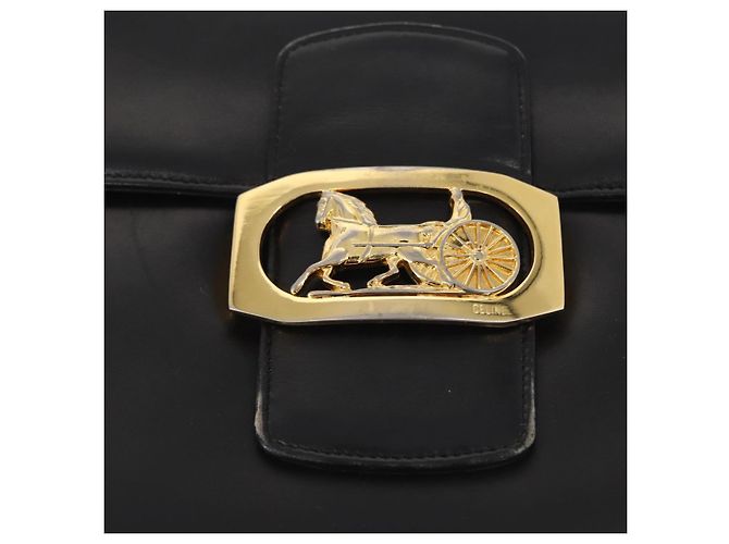 Borsa a Spalla CÉLINE Carrozza in Pelle Nera e Oro Auth 155706 Nero D'oro - vista 14