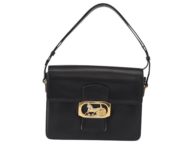 Borsa a Spalla CÉLINE Carrozza in Pelle Nera e Oro Auth 155706 Nero D'oro - vista 2