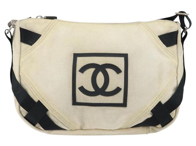Borsa a Spalla CHANEL Sports COCO Mark in Tela Beige Argento CC Auth ar13844 - vista 2