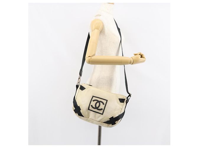 Borsa a Spalla CHANEL Sports COCO Mark in Tela Beige Argento CC Auth ar13844 - vista 22
