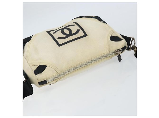 Borsa a Spalla CHANEL Sports COCO Mark in Tela Beige Argento CC Auth ar13844 - vista 6