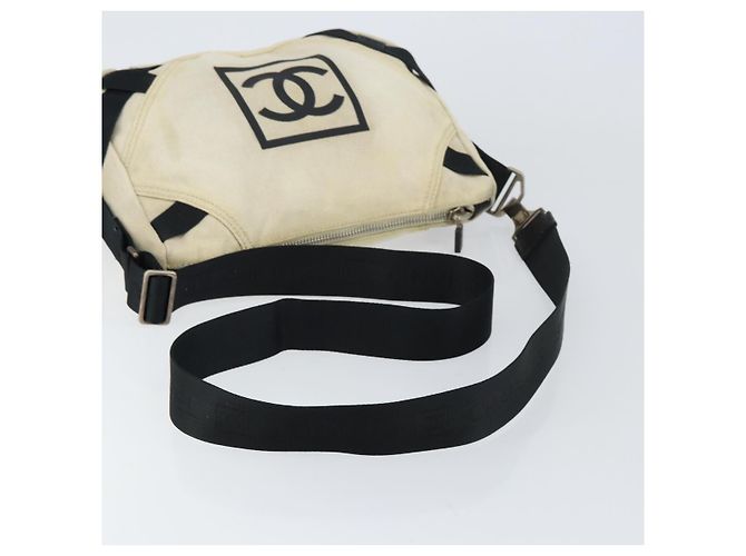 Borsa a Spalla CHANEL Sports COCO Mark in Tela Beige Argento CC Auth ar13844 - vista 7