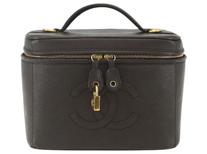 Pochette Vanity CHANEL COCO Mark in Pelle Caviar Marrone Oro CC Auth bs31399 D'oro - vista 2