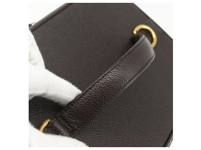 Pochette Vanity CHANEL COCO Mark in Pelle Caviar Marrone Oro CC Auth bs31399 D'oro - vista 7