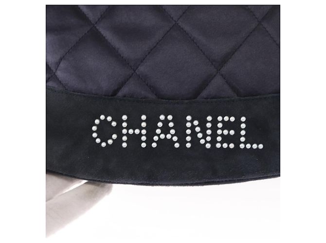 CHANEL Zaino Matelassé Satin Blu Navy CC Auth 154704 - vista 14