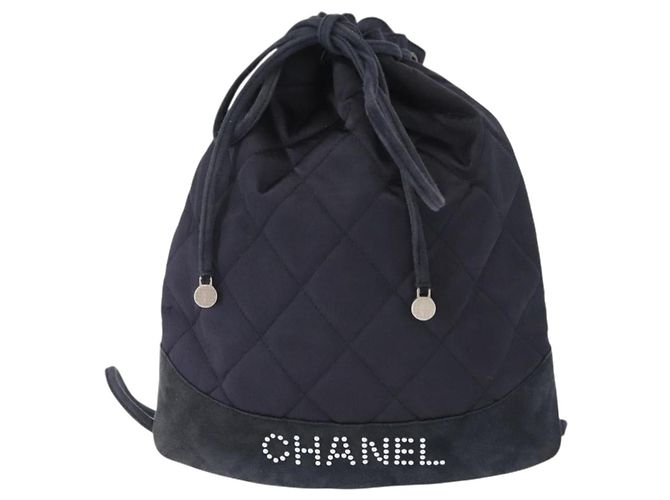 CHANEL Zaino Matelassé Satin Blu Navy CC Auth 154704 - vista 2
