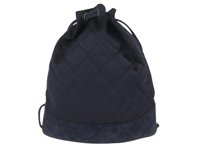 CHANEL Zaino Matelassé Satin Blu Navy CC Auth 154704 - vista 3