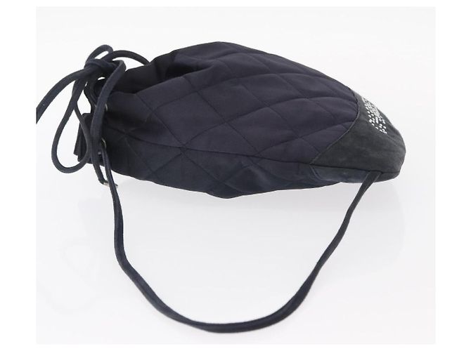 CHANEL Zaino Matelassé Satin Blu Navy CC Auth 154704 - vista 5