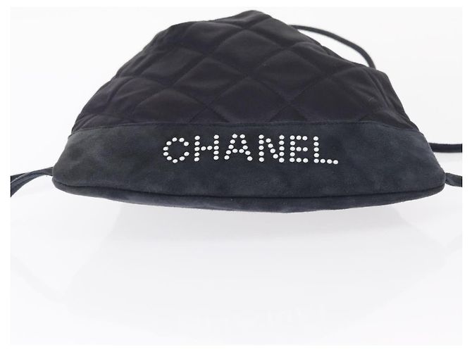 CHANEL Zaino Matelassé Satin Blu Navy CC Auth 154704 - vista 9
