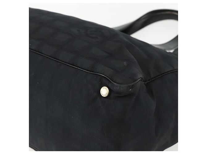 CHANEL Nuova Borsa Tote da Viaggio Nylon Nero oro CC Auth ka411 D'oro - vista 10