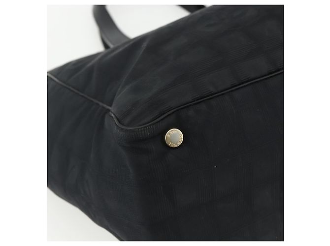 CHANEL Nuova Borsa Tote da Viaggio Nylon Nero oro CC Auth ka411 D'oro - vista 11
