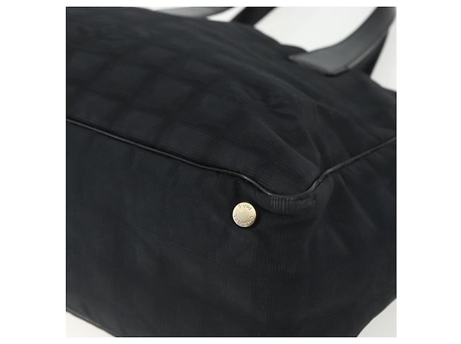 CHANEL Nuova Borsa Tote da Viaggio Nylon Nero oro CC Auth ka411 D'oro - vista 12
