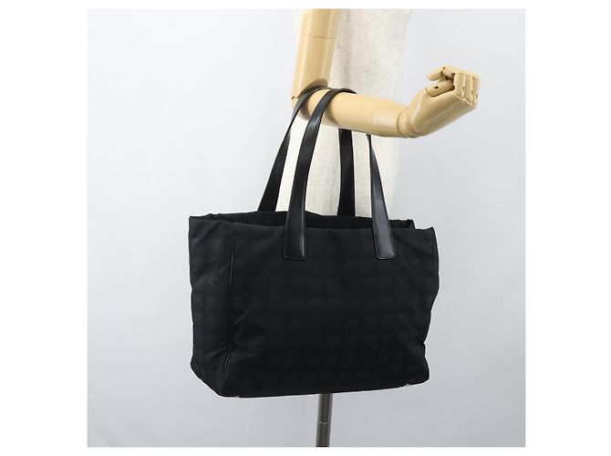 CHANEL Nuova Borsa Tote da Viaggio Nylon Nero oro CC Auth ka411 D'oro - vista 22