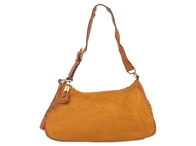 Borsa a Spalla PRADA Nylon Arancione Oro Auth 154692 D'oro - vista 13