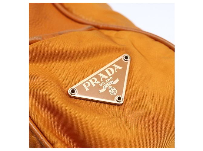 Borsa a Spalla PRADA Nylon Arancione Oro Auth 154692 D'oro - vista 17