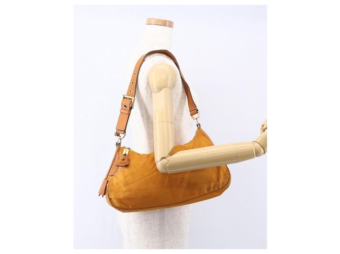 Borsa a Spalla PRADA Nylon Arancione Oro Auth 154692 D'oro - vista 25
