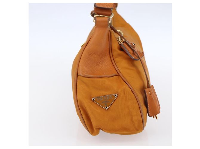 Borsa a Spalla PRADA Nylon Arancione Oro Auth 154692 D'oro - vista 3