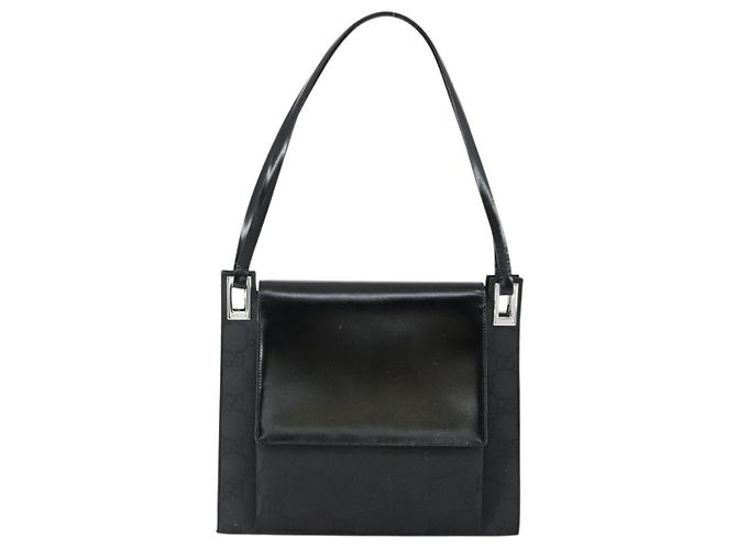 Bolsa de Ombro GG em Lona Gucci Nylon Preto Prata 001 3132 Auth 154414 - vista 2