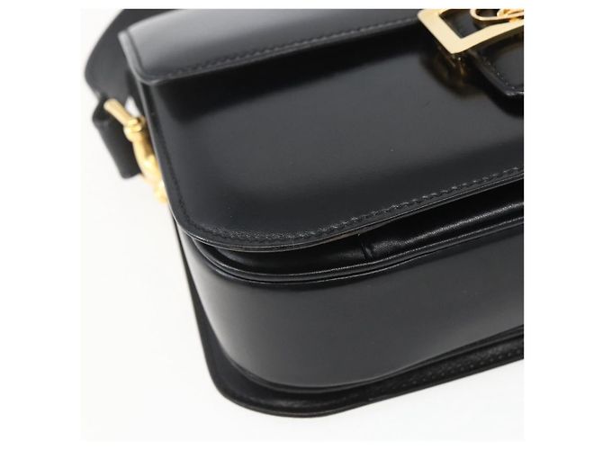 Sac à épaule CÉLINE Carrosse en cuir noir et or Auth ka895 Doré - vue 11