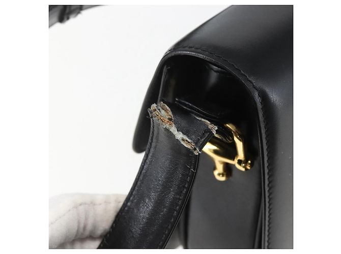 Sac à épaule CÉLINE Carrosse en cuir noir et or Auth ka895 Doré - vue 14