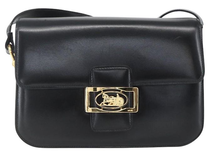 Sac à épaule CÉLINE Carrosse en cuir noir et or Auth ka895 Doré - vue 2
