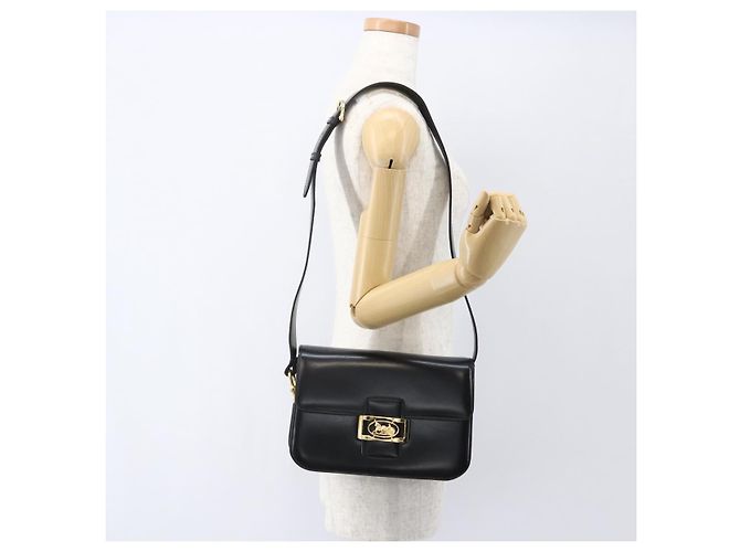Sac à épaule CÉLINE Carrosse en cuir noir et or Auth ka895 Doré - vue 22