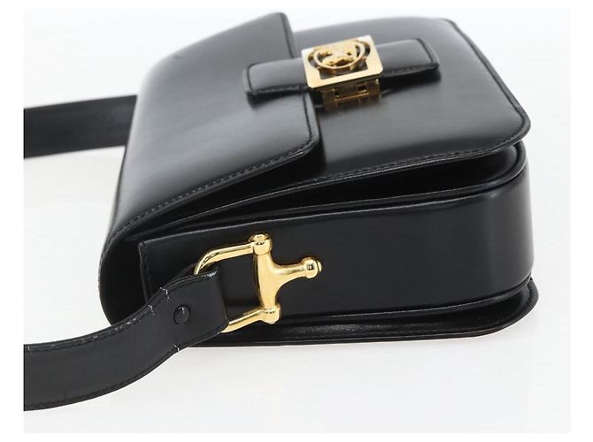 Sac à épaule CÉLINE Carrosse en cuir noir et or Auth ka895 Doré - vue 4