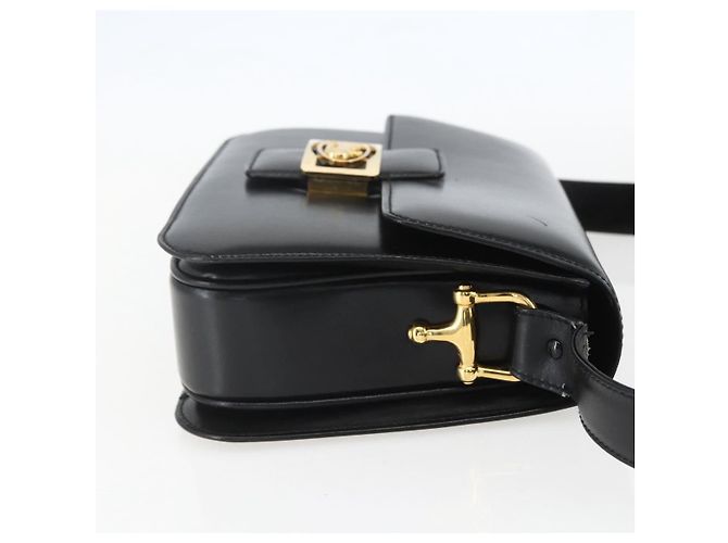Sac à épaule CÉLINE Carrosse en cuir noir et or Auth ka895 Doré - vue 5