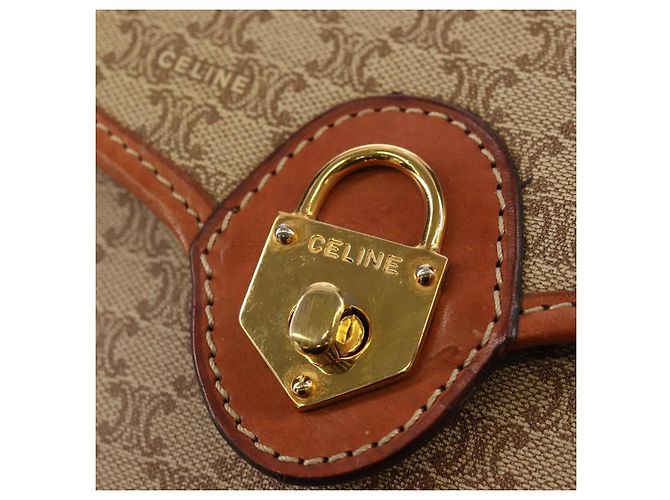 Céline Borsa a Spalla in Tela Macadam CELINE PVC Beige Oro Auth 158828 D'oro - vista 16