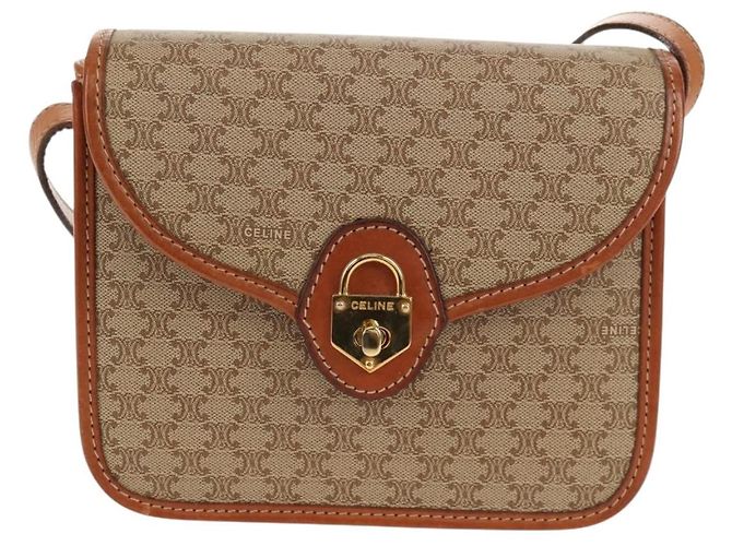 Céline Borsa a Spalla in Tela Macadam CELINE PVC Beige Oro Auth 158828 D'oro - vista 2