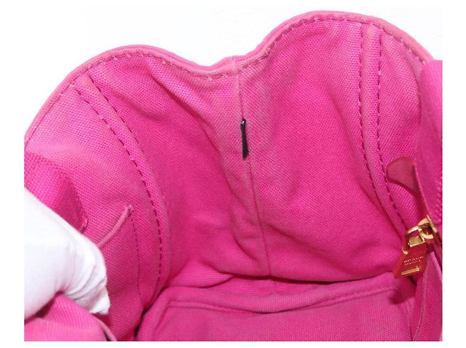 PRADA Borsa a Mano Canapa PM in Tela Rosa Oro Auth ka913 D'oro - vista 18