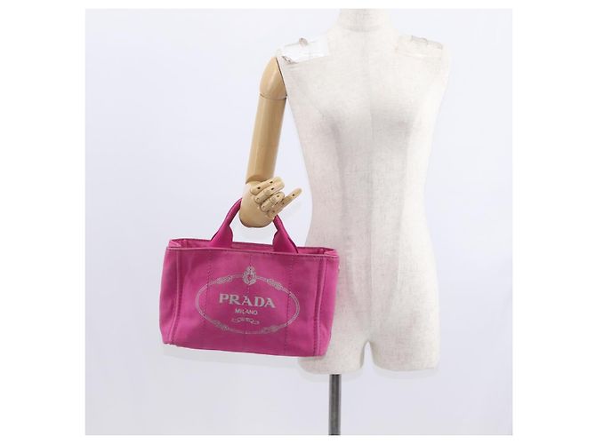 PRADA Borsa a Mano Canapa PM in Tela Rosa Oro Auth ka913 D'oro - vista 22