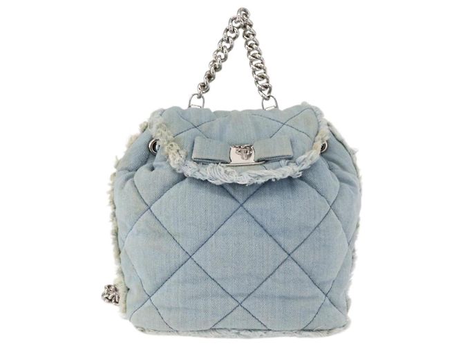 Salvatore Ferragamo Vala Backpack Denim 2way Blue Silver Auth 156378 - view 13