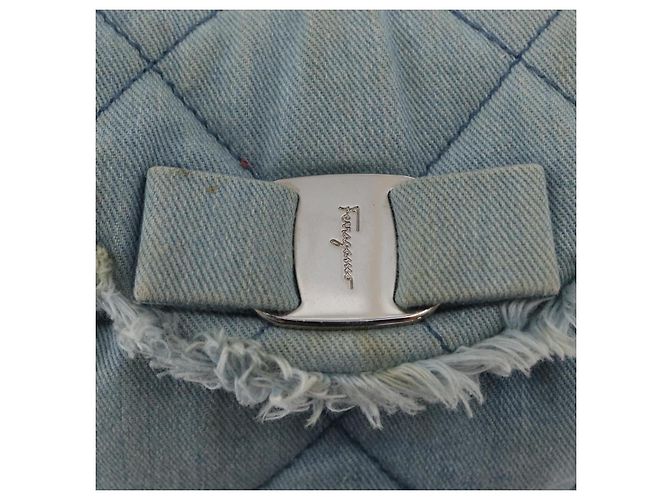 Salvatore Ferragamo Vala Backpack Denim 2way Blue Silver Auth 156378 - view 18