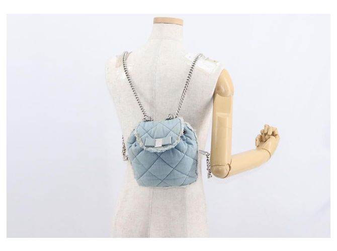Salvatore Ferragamo Vala Backpack Denim 2way Blue Silver Auth 156378 - view 24