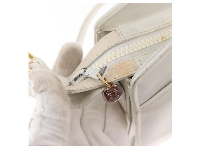 Céline Borsa a Spalla CELINE in Pelle Bianco Oro Auth 151815 D'oro - vista 10