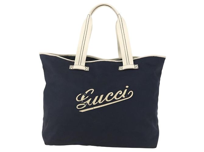 Gucci Borsa Tote in Nylon Blu Navy Argento 169943 Auth fm4956 - vista 13