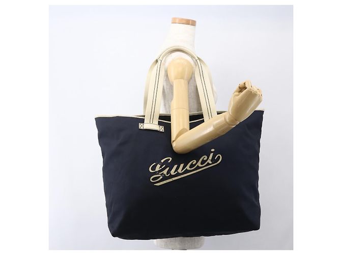 Gucci Borsa Tote in Nylon Blu Navy Argento 169943 Auth fm4956 - vista 22