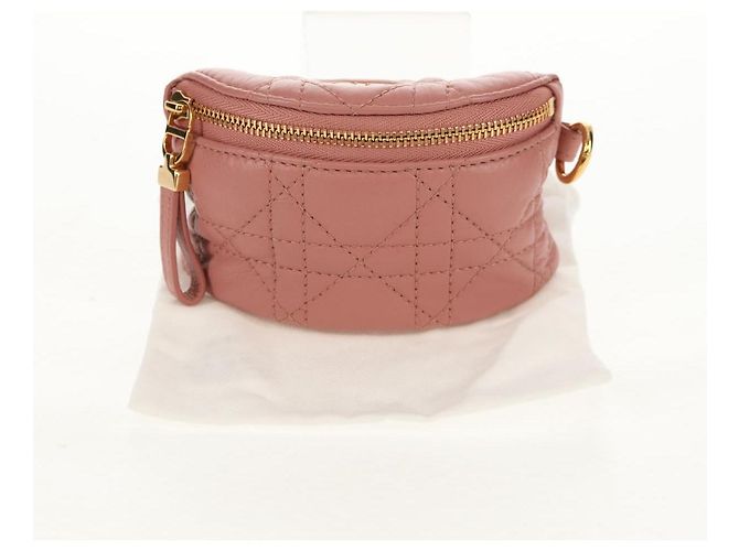 Pochette Canage Christian Dior in pelle di agnello rosa e oro Auth bs31470SAV D'oro - vista 12
