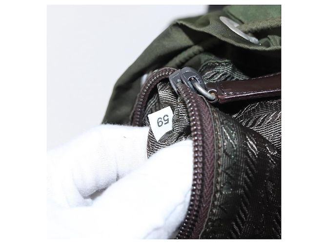 PRADA Backpack Nylon Khaki Silver Auth ti3500 Silvery - view 12
