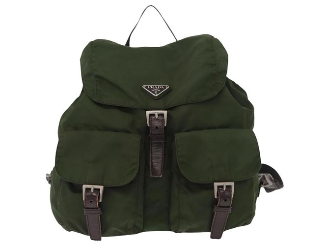 PRADA Backpack Nylon Khaki Silver Auth ti3500 Silvery - view 13