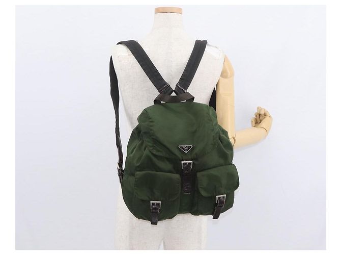 PRADA Backpack Nylon Khaki Silver Auth ti3500 Silvery - view 28
