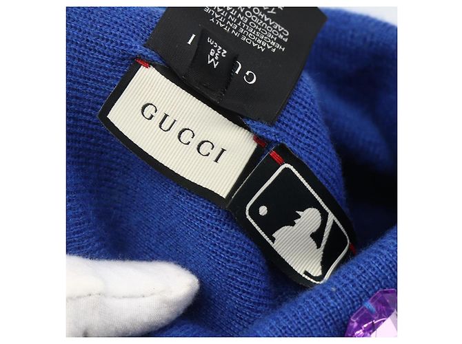 GUCCI NY Strickstoffmütze aus Wolle Blau Auth am10088V - Ansicht 11