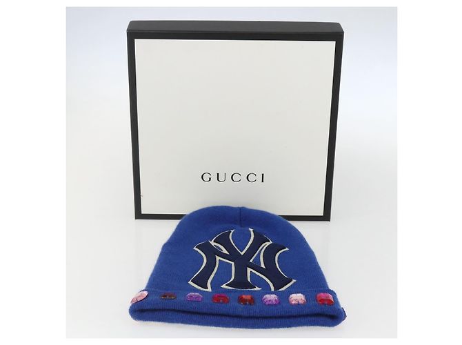GUCCI NY Strickstoffmütze aus Wolle Blau Auth am10088V - Ansicht 14
